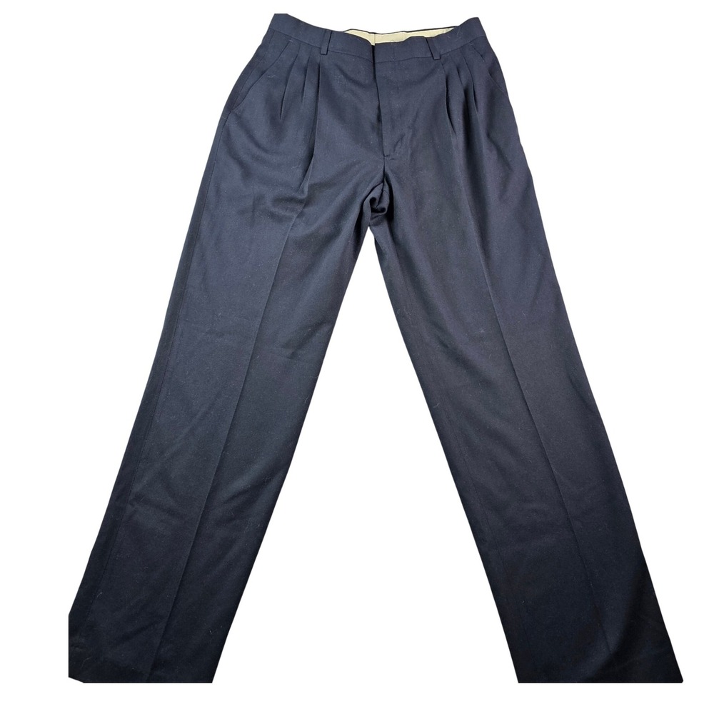 Haggar Dress Pants Men 34x32 Navy Pleated Classic Straight Leg
